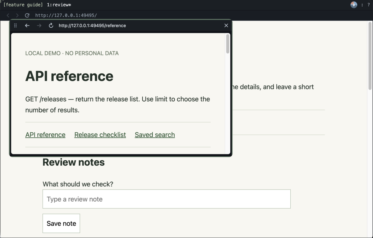 A reference link opened in a floating pane from Click Mode