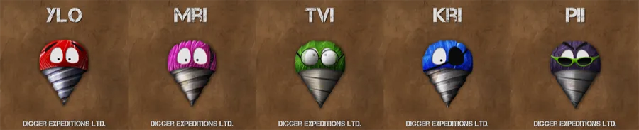 All five Dig Three characters - YLO, MRI, TVI, KRI, and PII